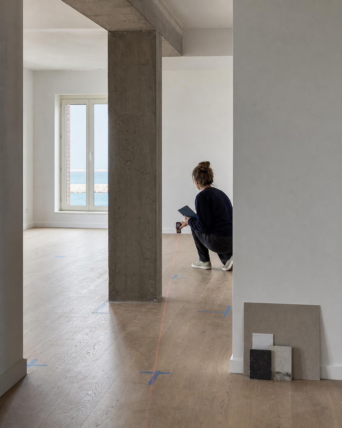 Mesure d’un appartement vide pour préparer un diagnostic d’espace.